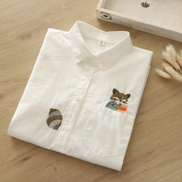 Raccoon in a Pocket Embroidered Shirt – Women’s