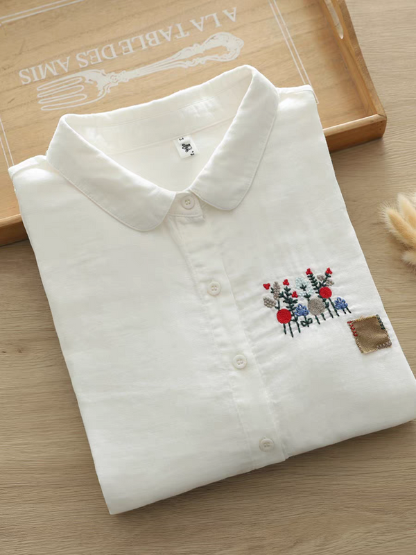 Playful Cats & Fish Embroidered Shirt – Women’s