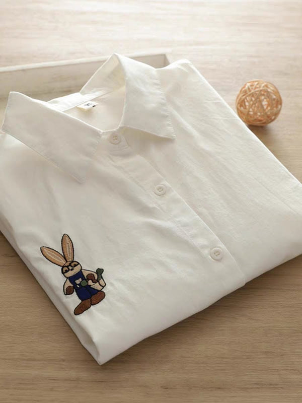 Whimsical Bunny Embroidered Shirt – Women’s Casual Shirt