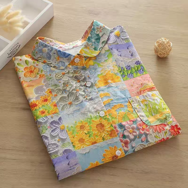 Women Vintage Floral Patchwork Shirt – Soft Cotton Blend