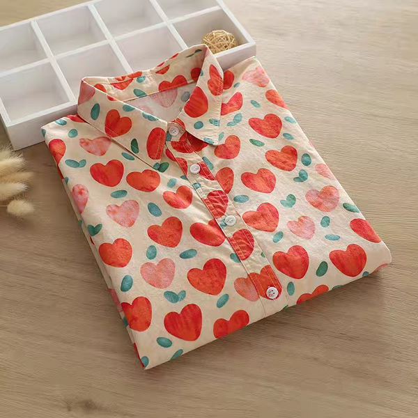 Women Heart Bloom Printed Shirt – Soft Cotton Casual Wear