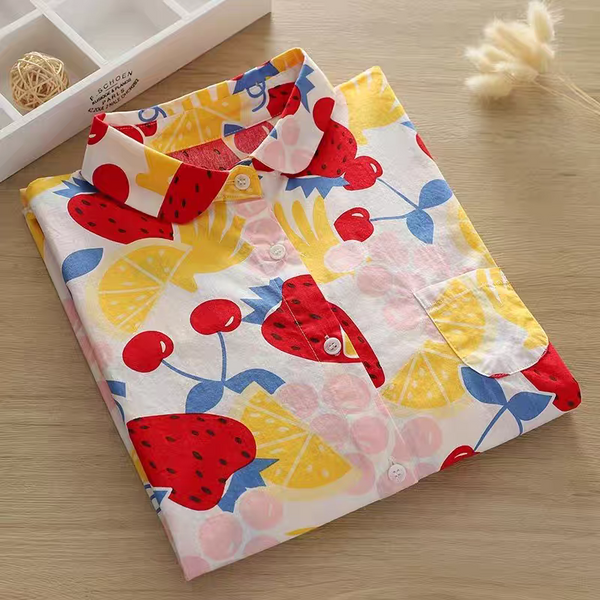 Women Tropical Fruit Print Shirt – Fun & Fresh Cotton Shirt