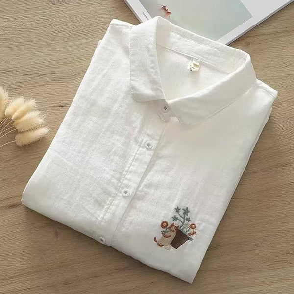 Women’s White Full Sleeve Shirt with Cute Embroidery
