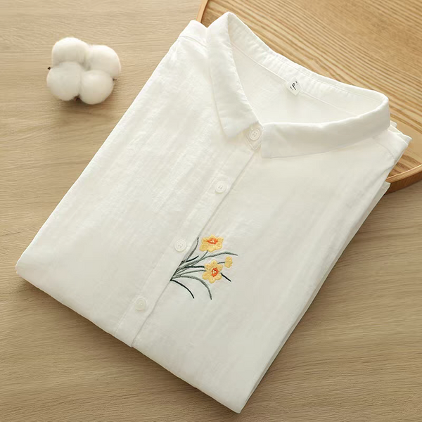 🌼 Women’s Full Sleeve Embroidered Cotton Shirt – Chic & Comfortable
